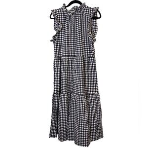 Felicite Black and White Cotton Gingham Midi Dress sz L
